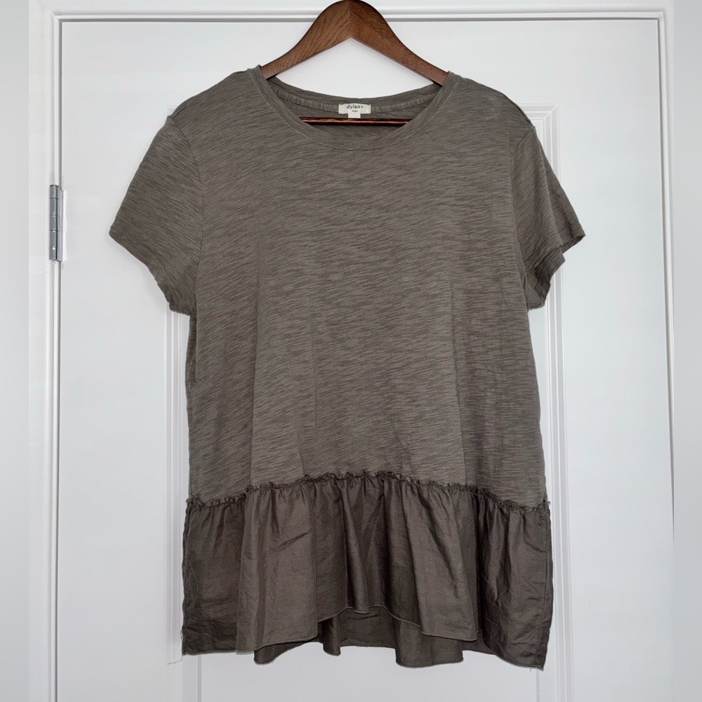 Dylan Olive Green Relaxed Ruffled Tee